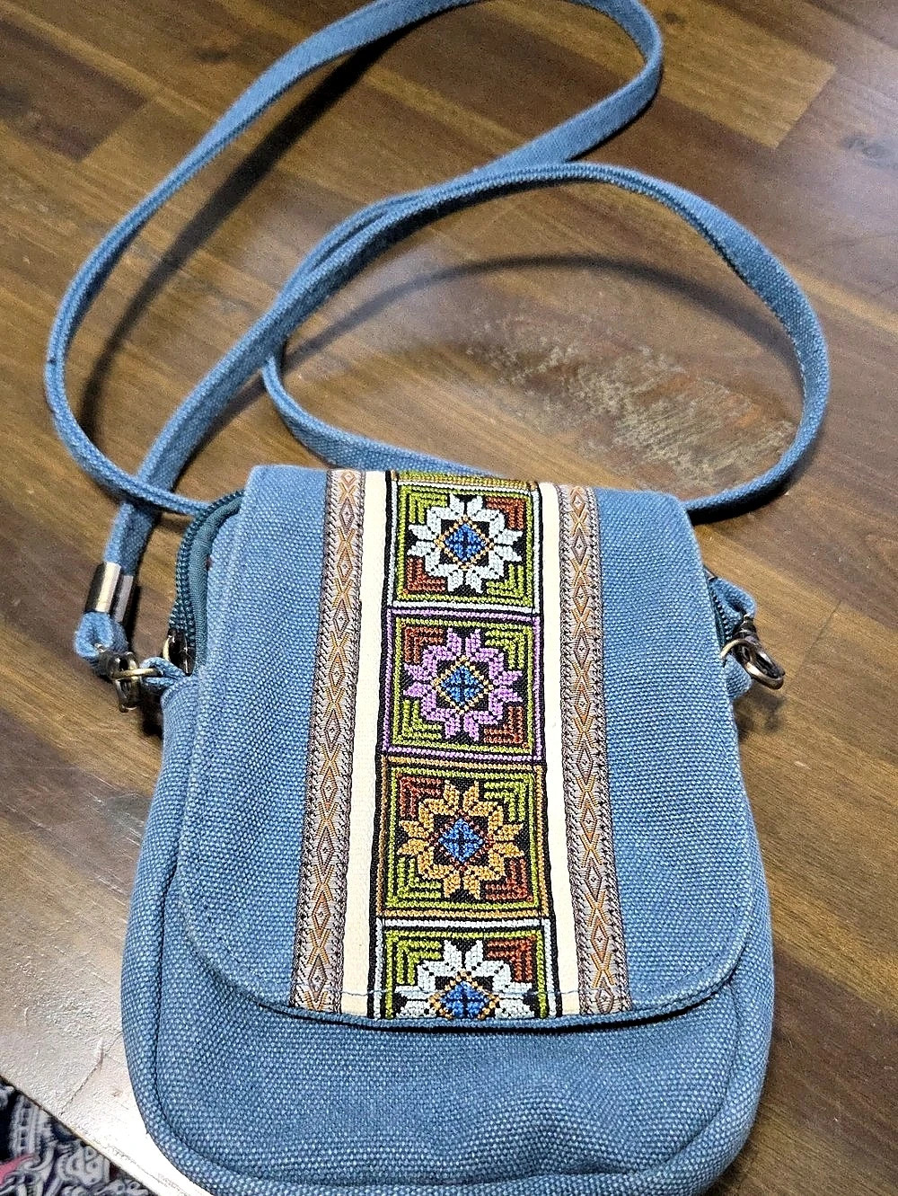 Embroidered Crossbody Bag in Blue & Multicolor